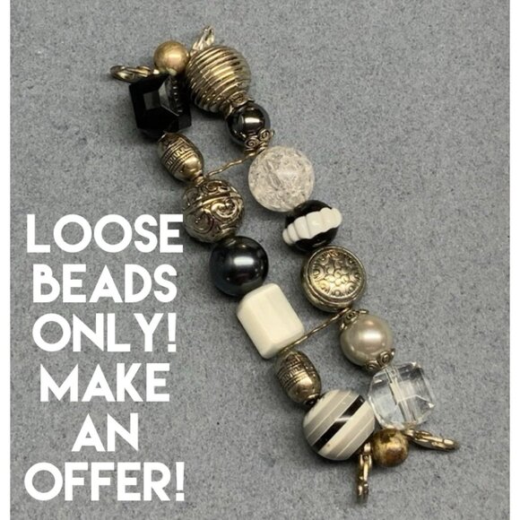 Beaded Watch Strap 6 In AS IS LOOSE BEADS Silver Mixed Black White Fluted Pearl